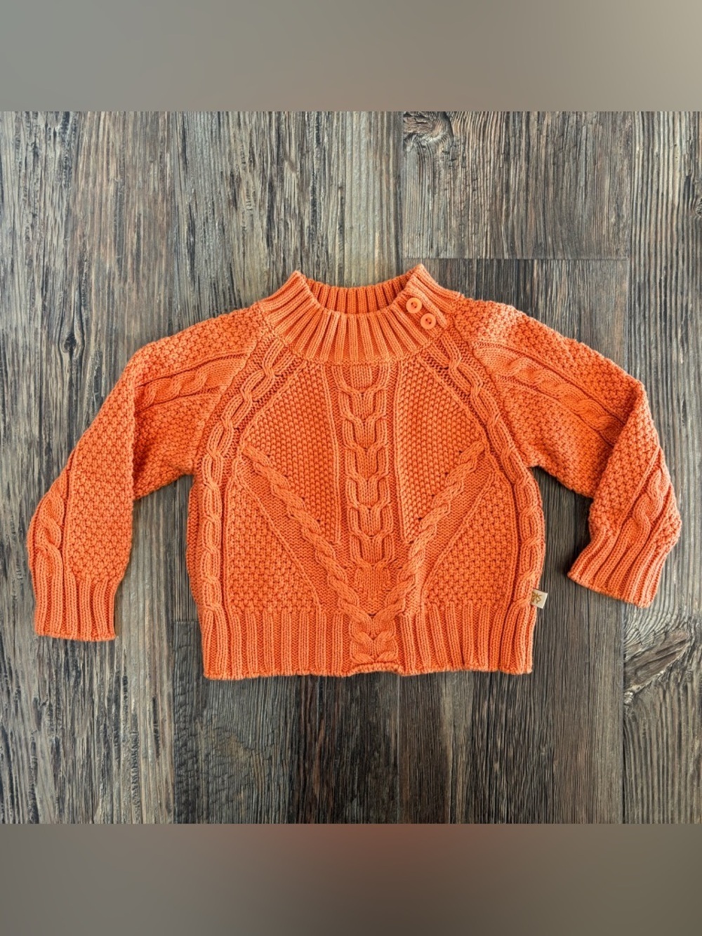 DKNY Cable-Knit Baby Sweater 18-24 Mos Orange Mock Neck Pullover Chunky Preppy